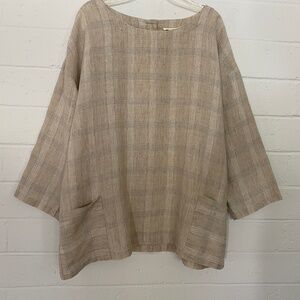 Eileen Fisher Linen Plaid Top S/P